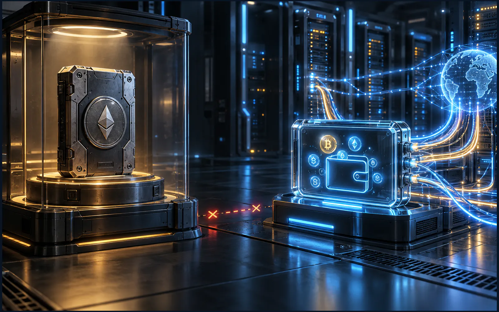 冷钱包和热钱包的区别的科技主题配图