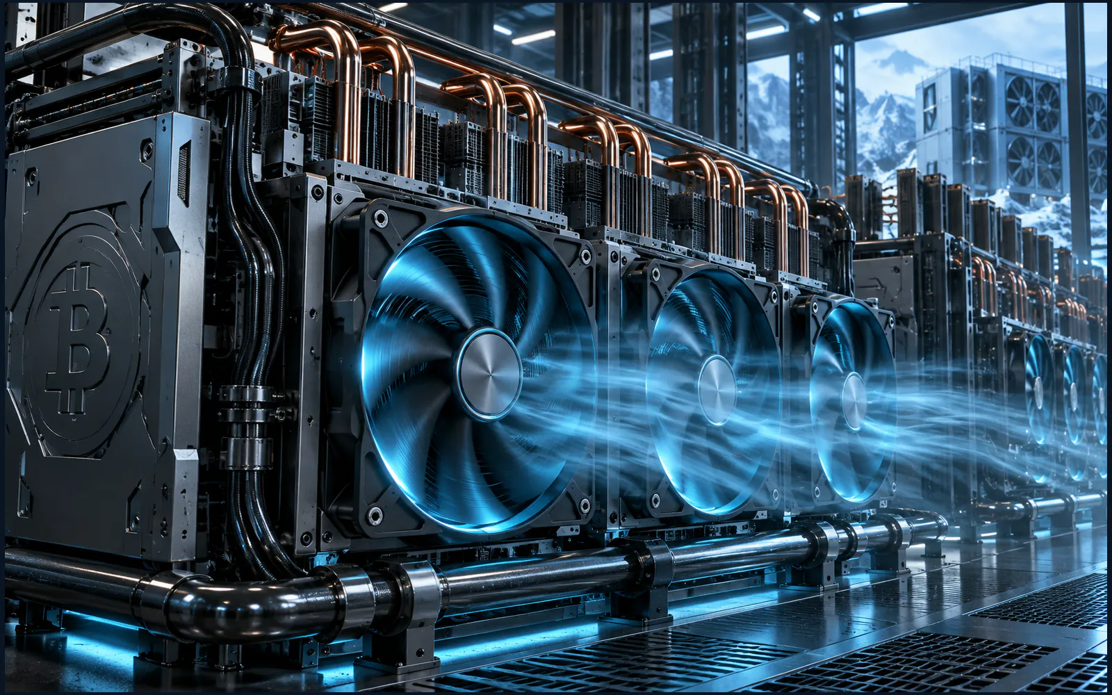 比特币挖矿散热的科技主题配图